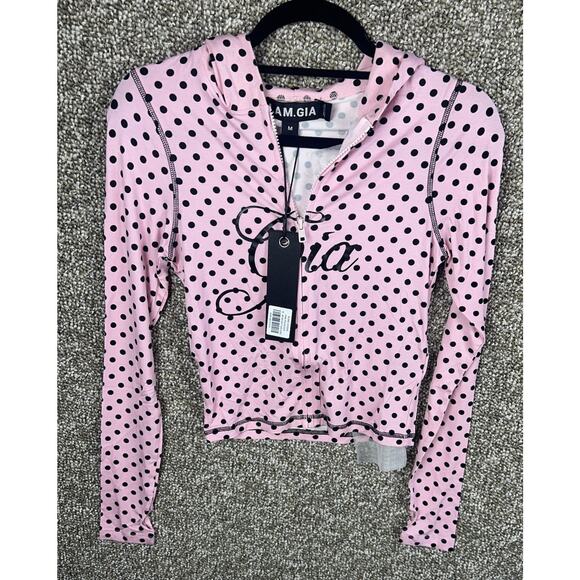 I Am Gia Jackets & Blazers - I AM GIA Women's Blare Full Zip Stretch Hoodie Black Pink Polka Dot Sz Medium